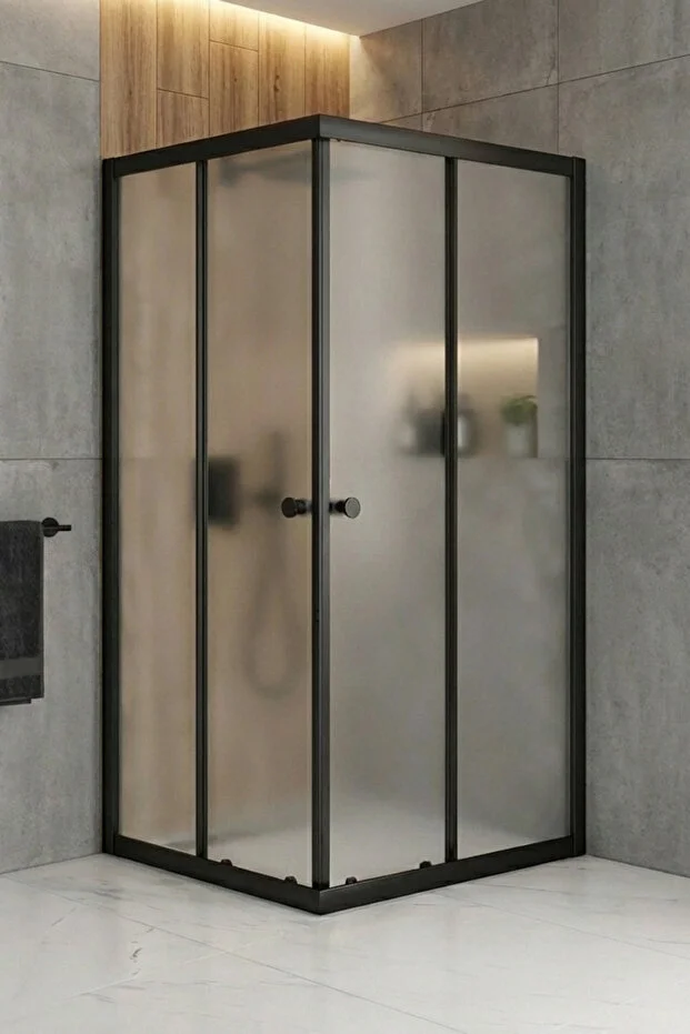 Duşakabin Kare Siyah Buzlu Cam